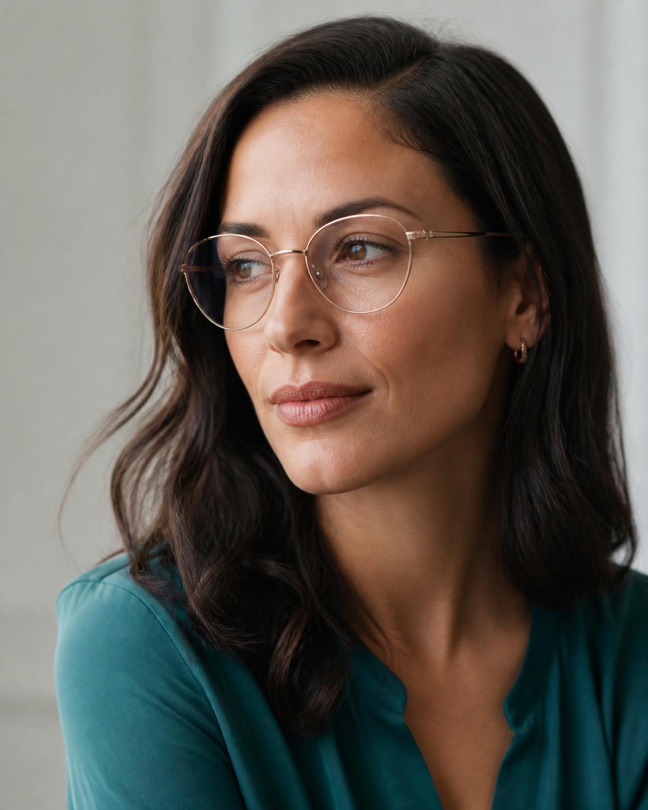 Mulher usando armação de óculos moderna
